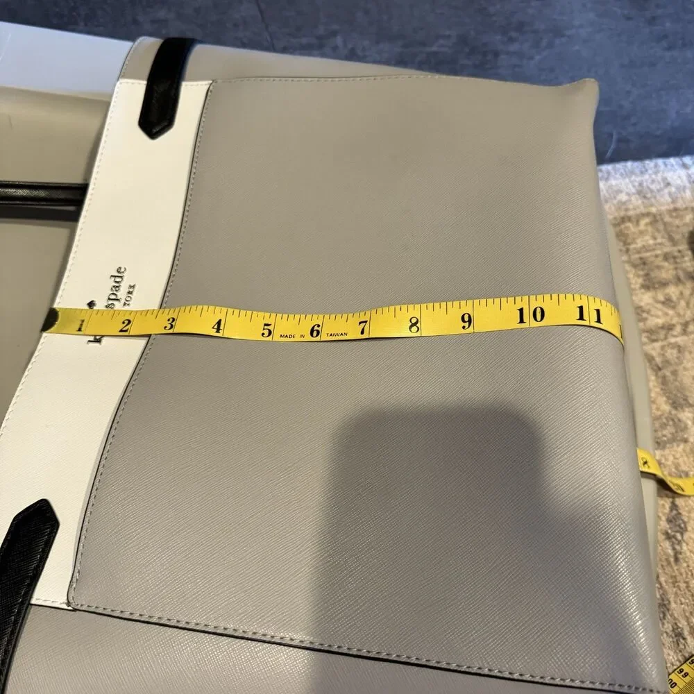 Kate Spade Staci Tote Colorblock Saffiano Leather Laptop Work Bag Gray White
